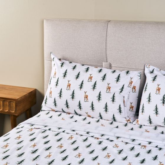 Deer Trees Flannel Sheet Set