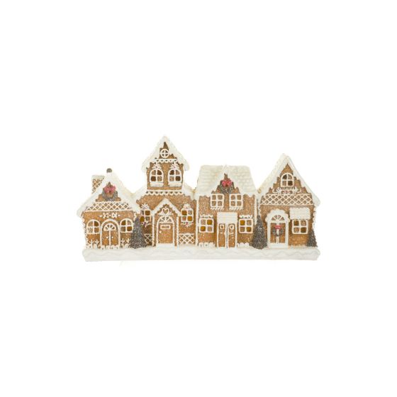 White and Red Resin Gingerbread Townscape Warm White LED Display, Pack of 2