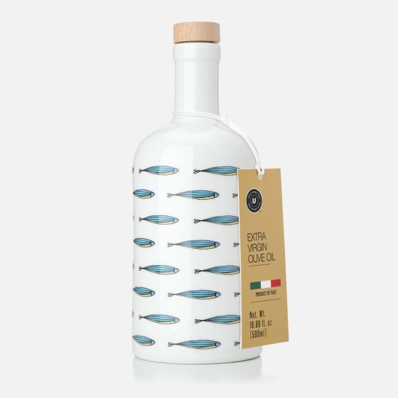 Extra Virgin Olive Oil in Ceramic Bottle Small Fish - 400ml, 8"