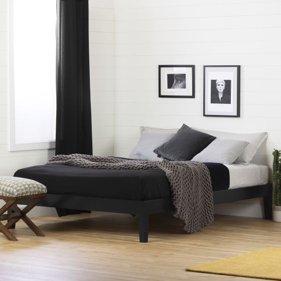 Vito Queen Solid Wood Platform Bed Pure Black by South Shore Furniture