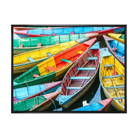Rowing Boats on the Lake in Pokhara  Canvas Wall Art Print