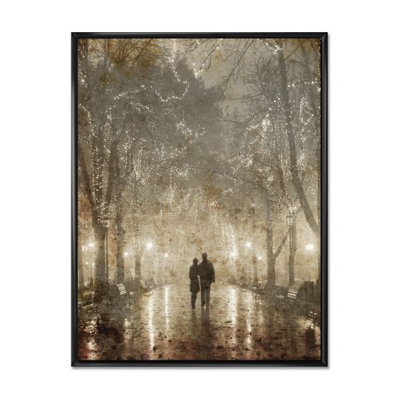 Couple Walking in Night Lights Canvas Print