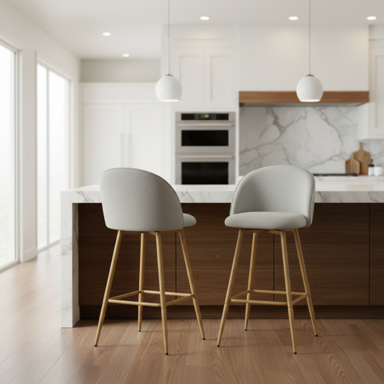 Set of 2 Beige Fabric Swivel Counter Barstools by Maison Classique