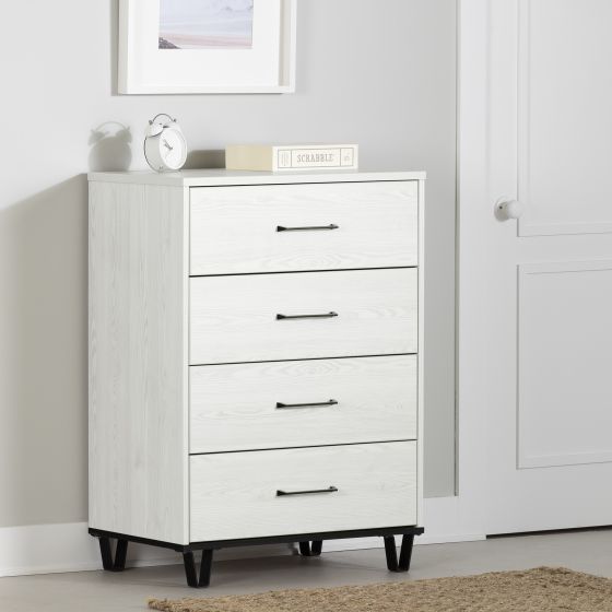 South Shore Furniture Arlen Commode à 4 tiroirs - Pin blanc et noir mat