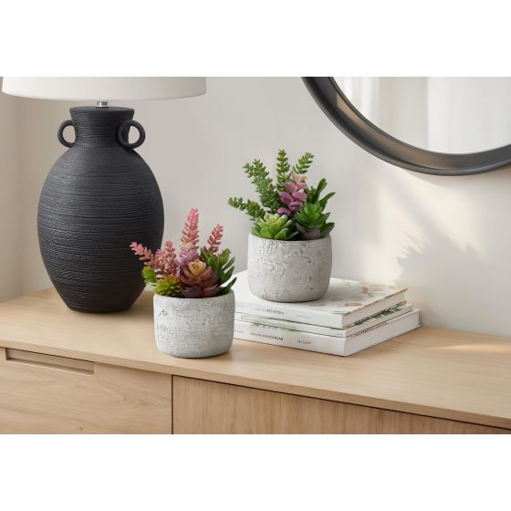 Artificial Succulent, Set of 2 - Cement Pots, 9"