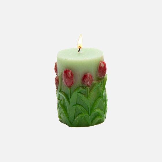 Unscented Wax Tulip Engraved Pillar Candle, Large - Assorted