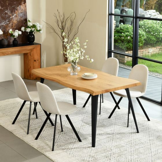 Ensemble de salle à manger 5 pièces avec table en bois et chaises pivotantes beiges