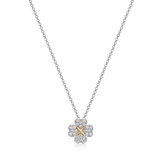 Collier pendentif avec trèfle bicolore « Reign » en argent sterling et zircone cubique