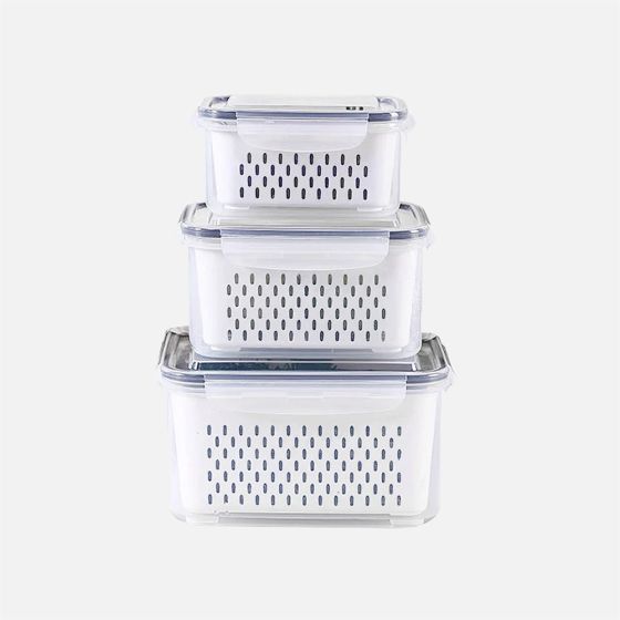 3 Pack Fridge Food Storage Container Set with Strainer