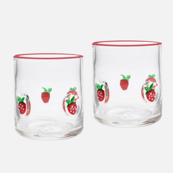 JS Gourmet Embedded Double Old Fashion Glasses, Set of 2 - Strawberry 