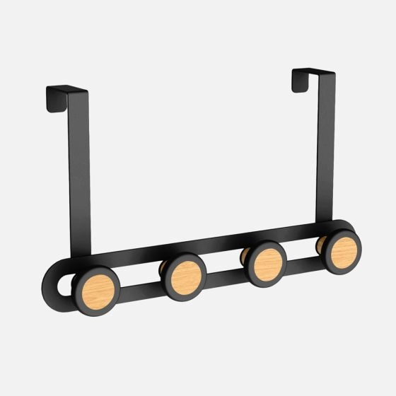 Porte-manteaux métallique à 4 crochets - Noir