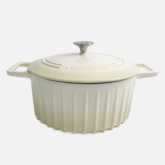 JS GOURMET Fluted Design Cast Iron Dutch Oven - Cream Meringue, 5.2L 