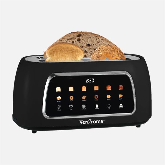 JS GOURMET Veraroma Grille-pain intelligent numérique à 4 tranches larges - noir 