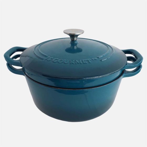 JS GOURMET Casseroles en fonte émaillée empilables, ensemble de 3 - Bleu saphir