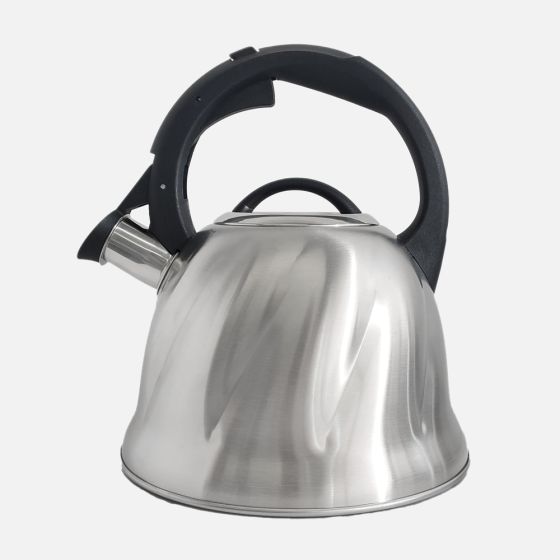 JS Gourmet Bouilloire sifflante en acier inoxydable avec poignée noire, 2,5 L