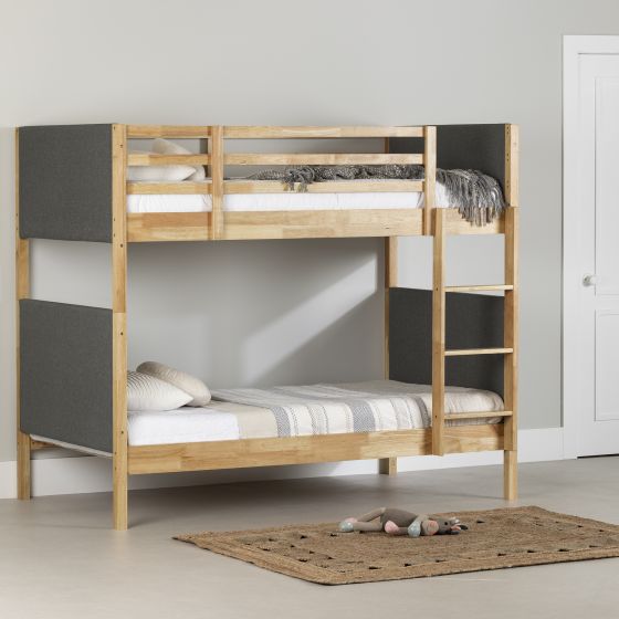 South Shore Furniture Bebble Twin Upholstered Bunk Bed Natural and Gray Linen Chest