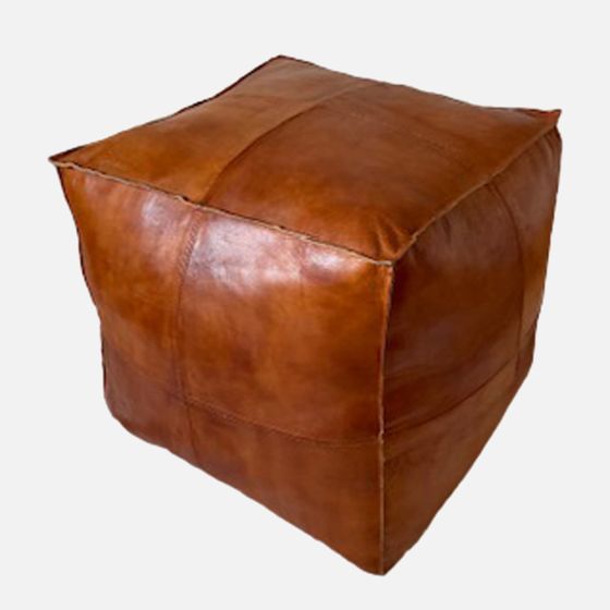 Majorque Leather Ottoman - Light Camel