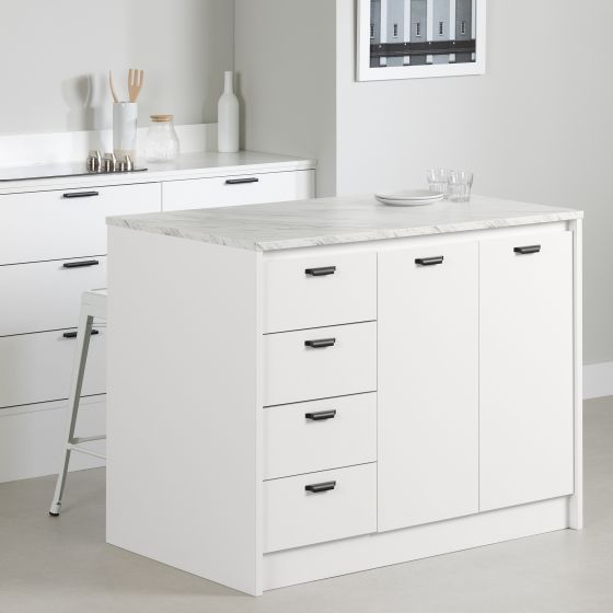 Mylos Kitchen Island - Faux White Marble and White