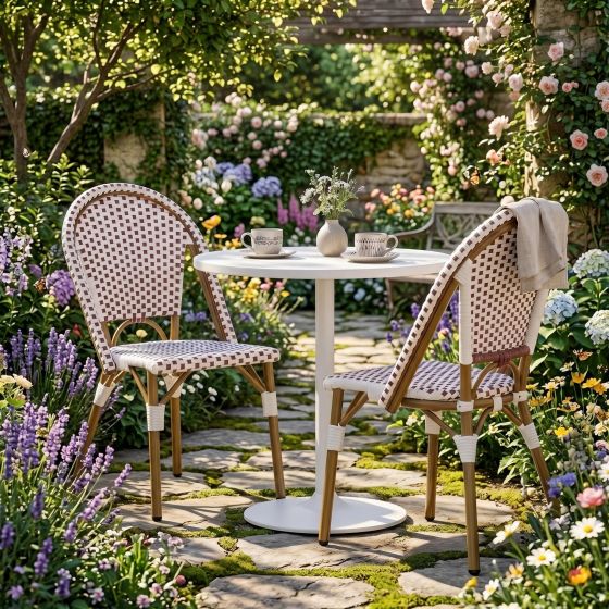 Set of 2 Red & White Outdoor French Bistro Chairs