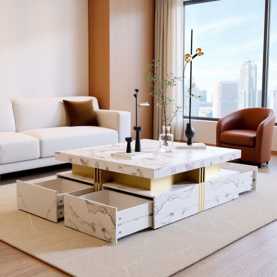 Modern Storage Coffee Table with 4 Drawers - 43.3"