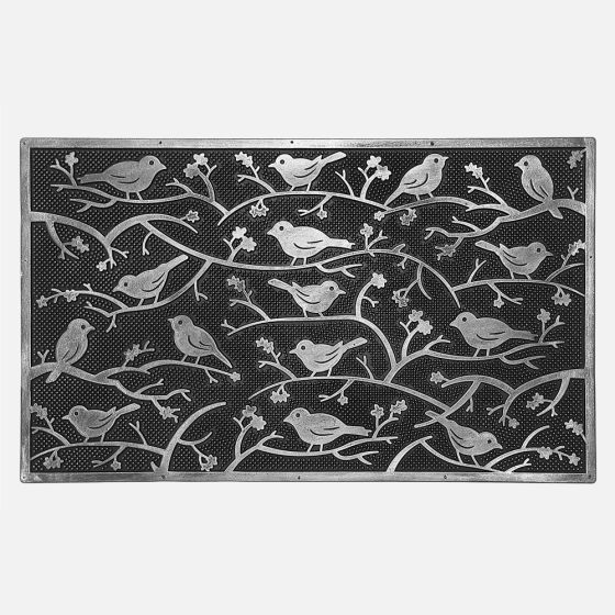 Rubber Mat - Birds On Branches, Silver