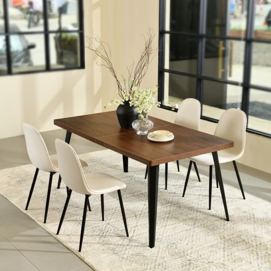 Ensemble de salle à manger moderne 5 pièces avec table marron foncé et chaises ivoire