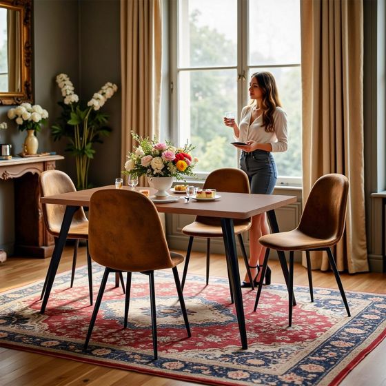 5-Piece Dining Set Brown Dining Table with Suede Brown Dining Chairs by Maison Classique