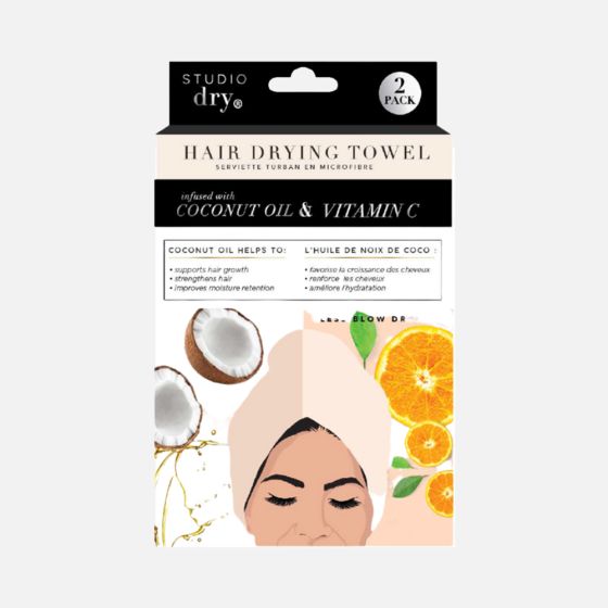 Hair Drying Towels Infused with Coconut Oil & Vitamin C - 2 pack