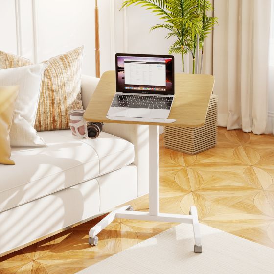 Foldable Mobile Standing Desk Rolling Laptop Desk with 90° Tiltable Tabletop-Natural
