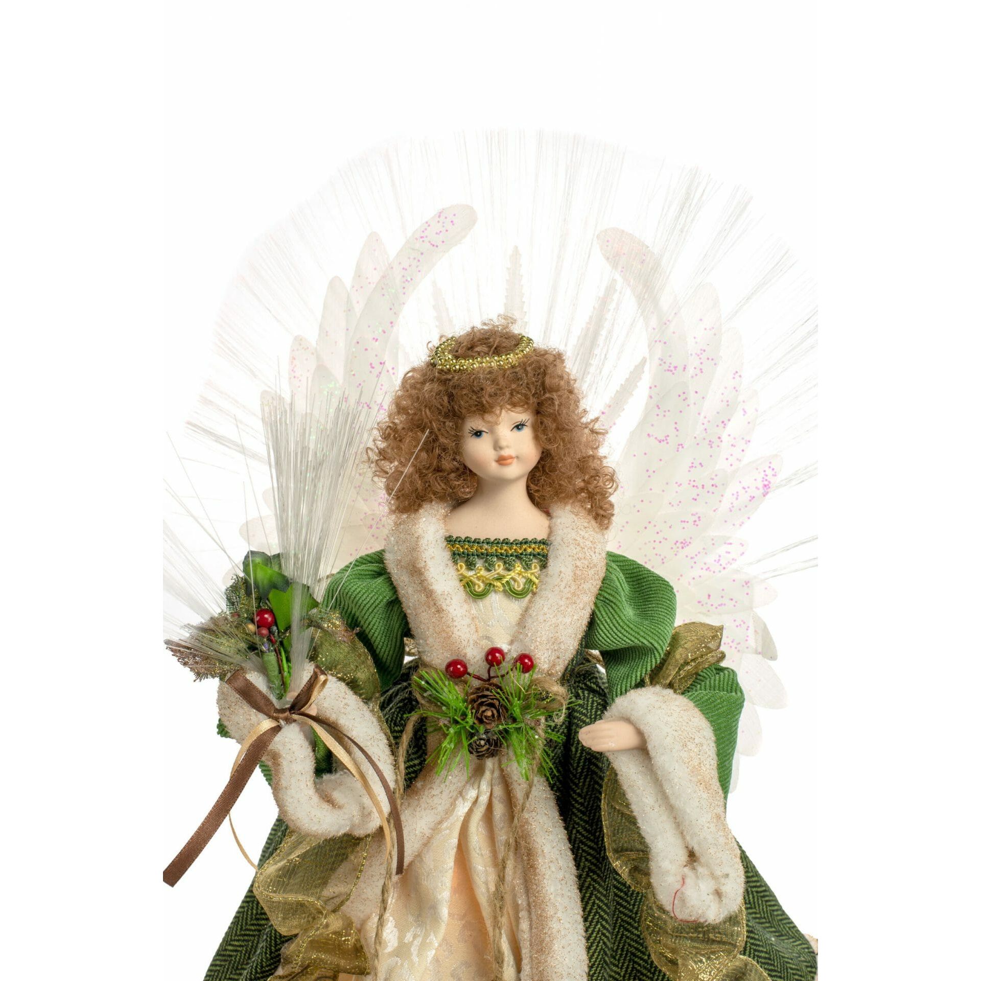 Cime de sapin ange en tissu vert fibre optique cheveux bruns