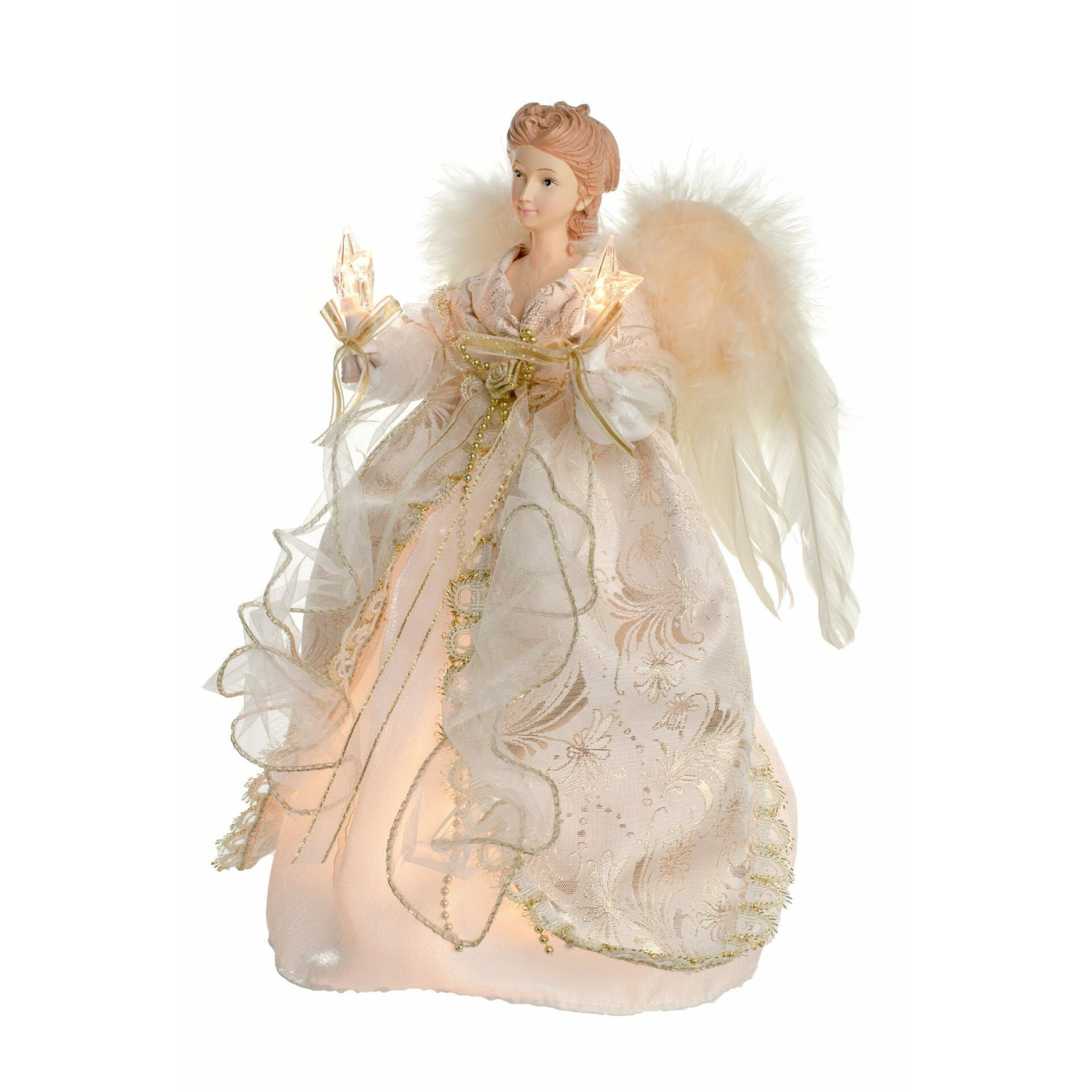 Ivory and Gold Cloth Modern 10-Light Angel Tree Topper