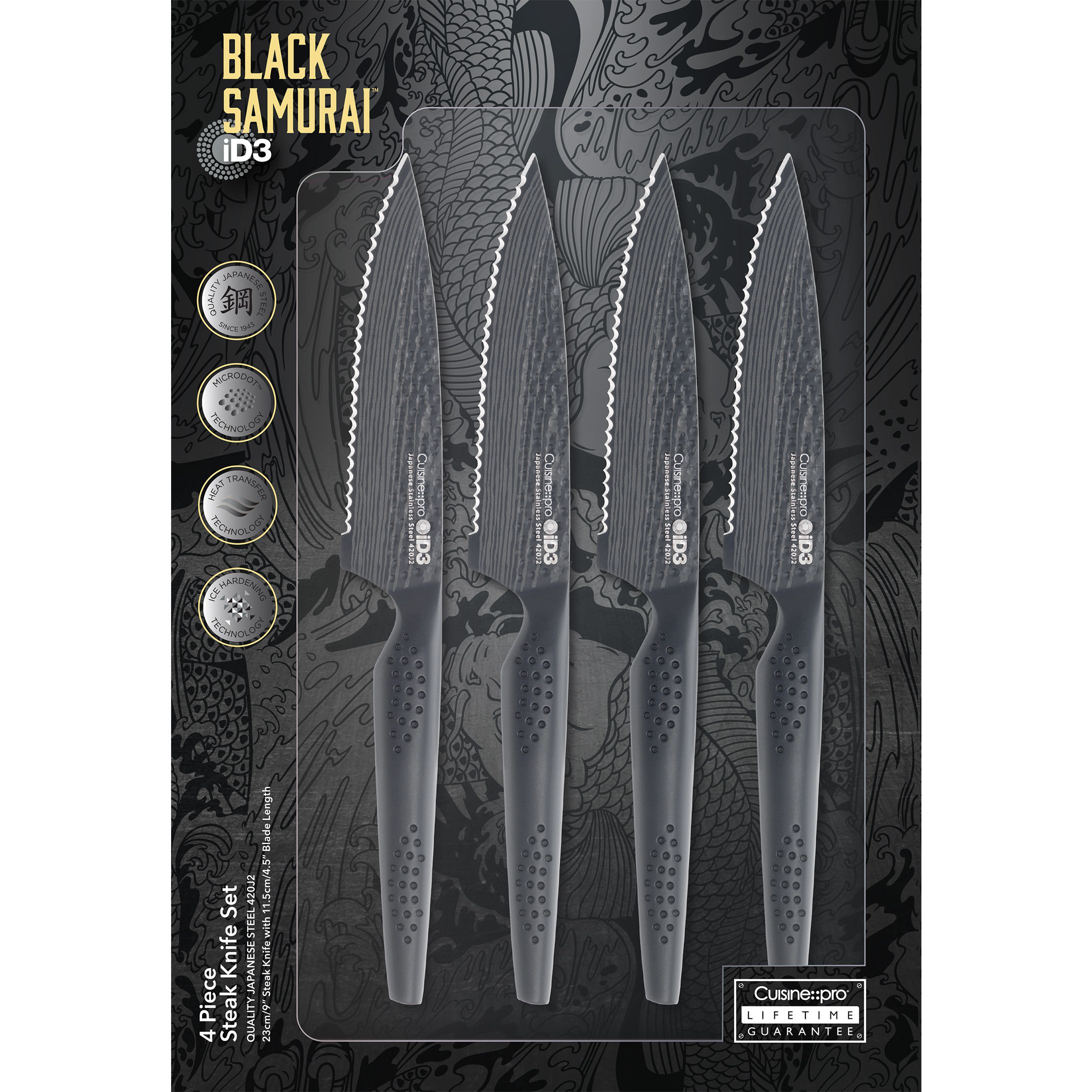 iD3 Black Samurai Ensemble de couteaux à steak 4 pièces