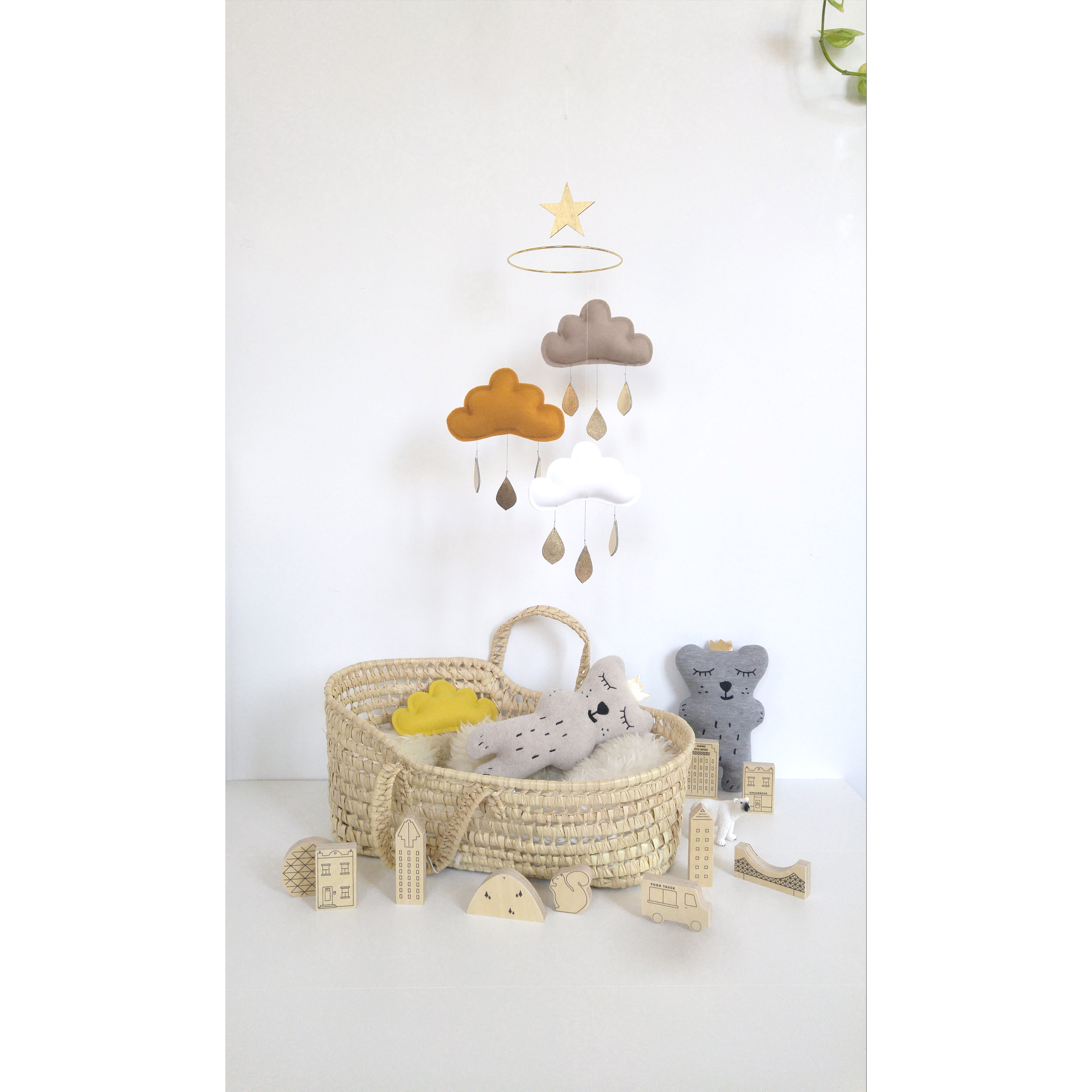 Mobile, nuage - Taupe, Ocre et Blanc