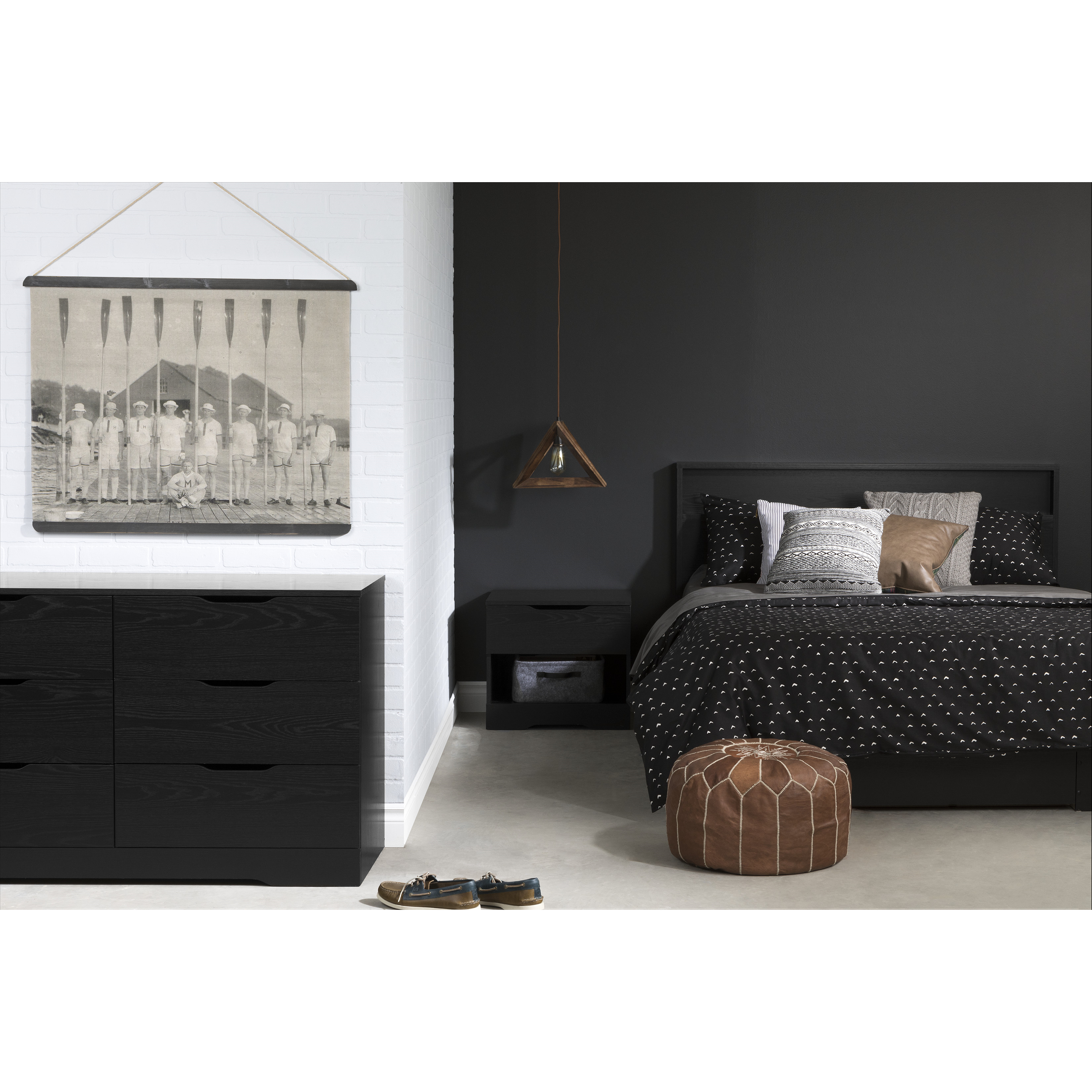 Harlow 1-Drawer Nightstand Black Oak