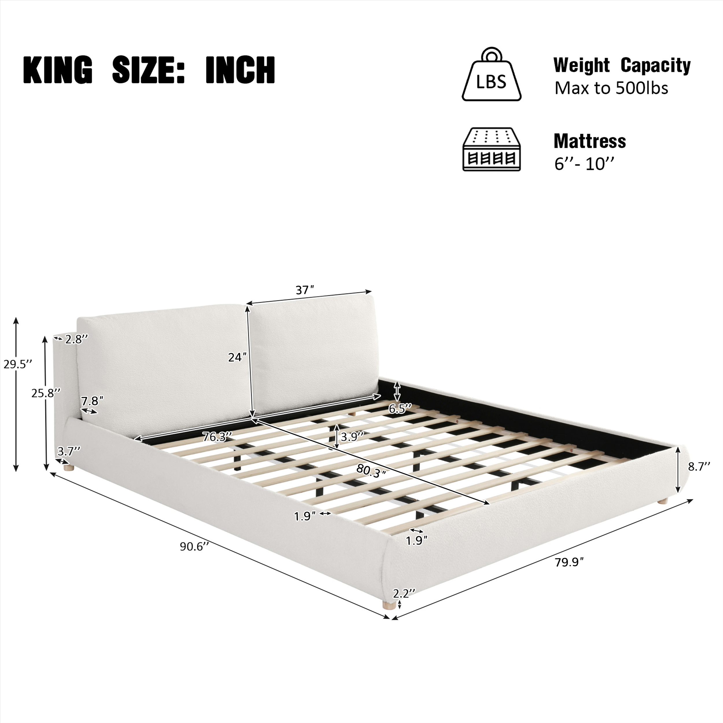 Modern Minimalist Loop-Pile Upholstered Bed Frame – King, Beige