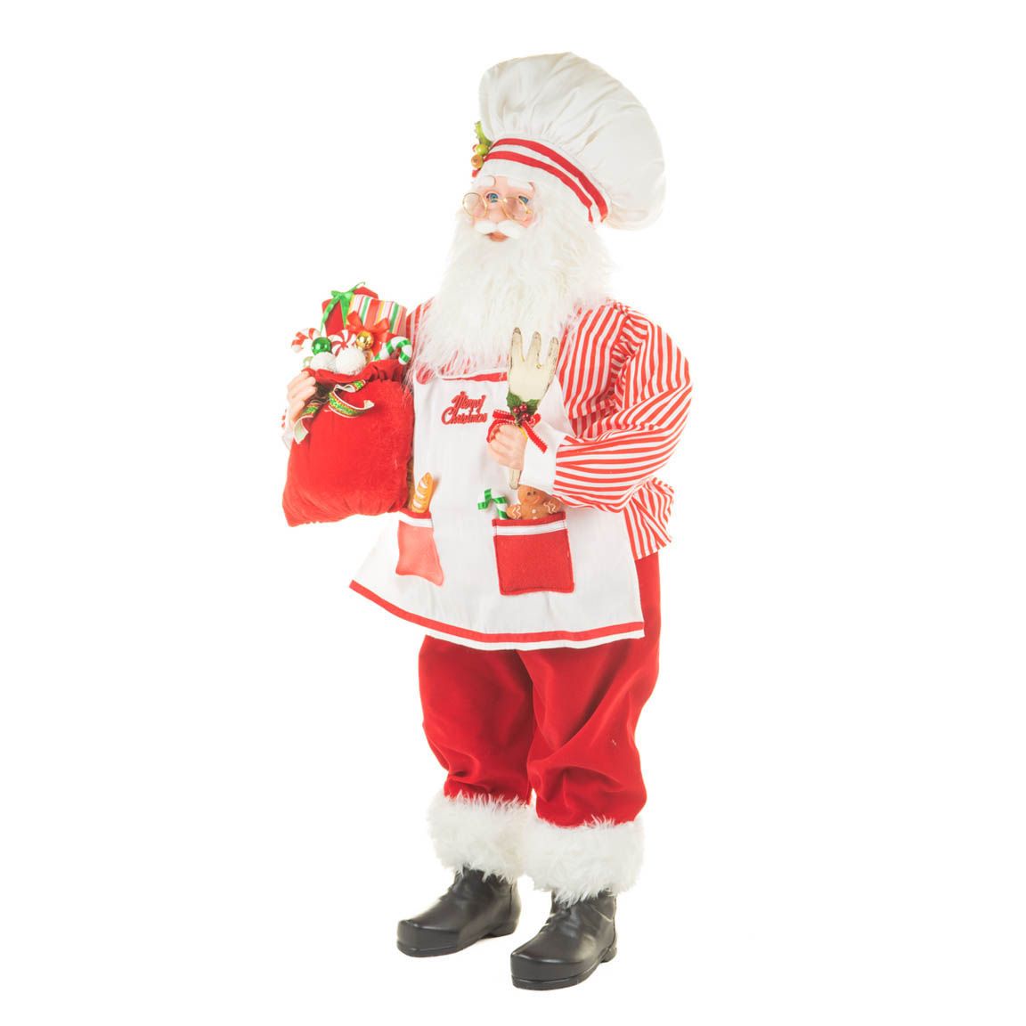 Large Candycane Red and White Cloth Chef Santa Figurine Ready To Cook
