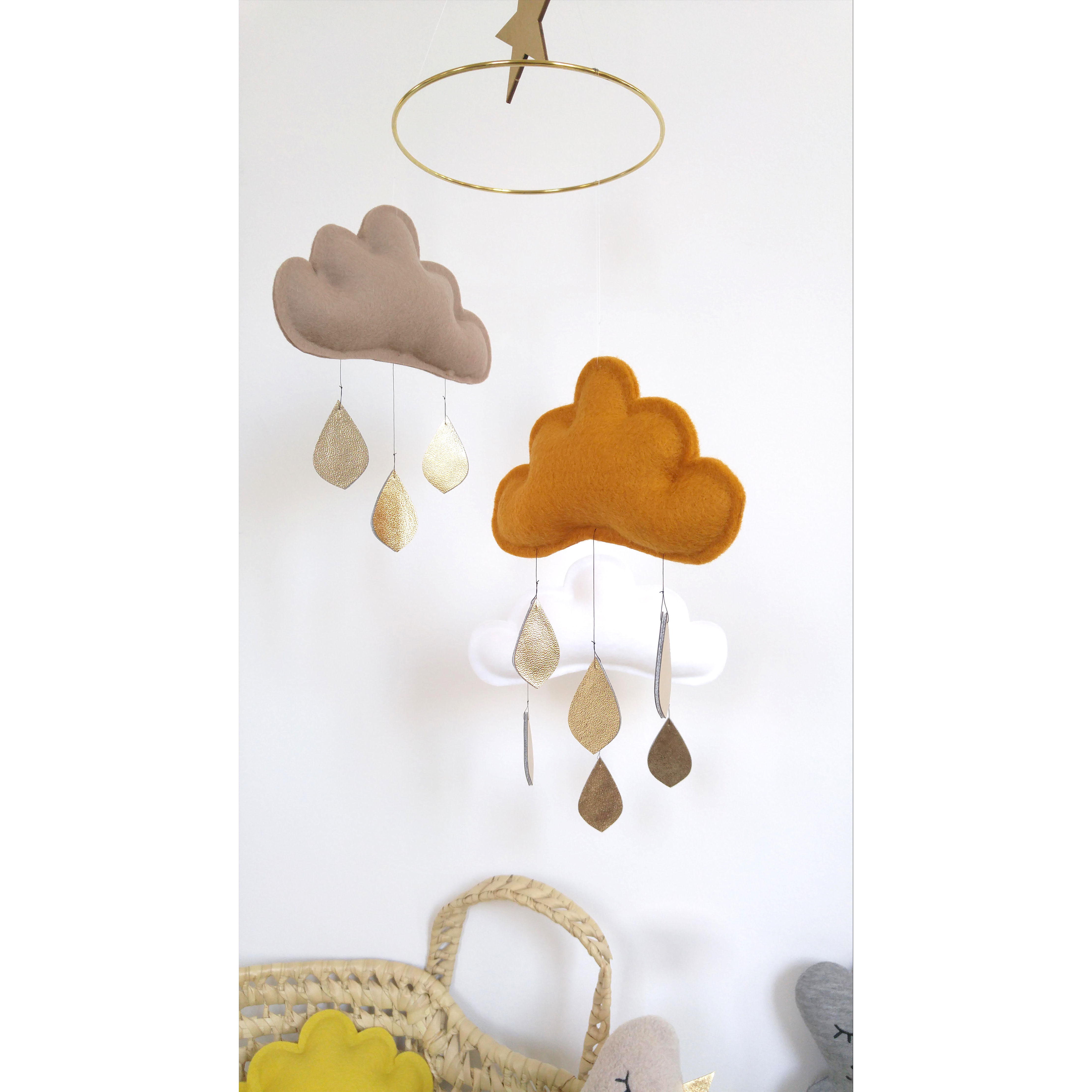 Mobile, nuage - Taupe, Ocre et Blanc
