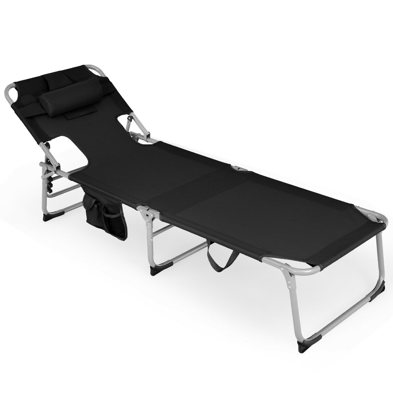 Folding Beach Lounge Chair, Pillow for Outdoor
