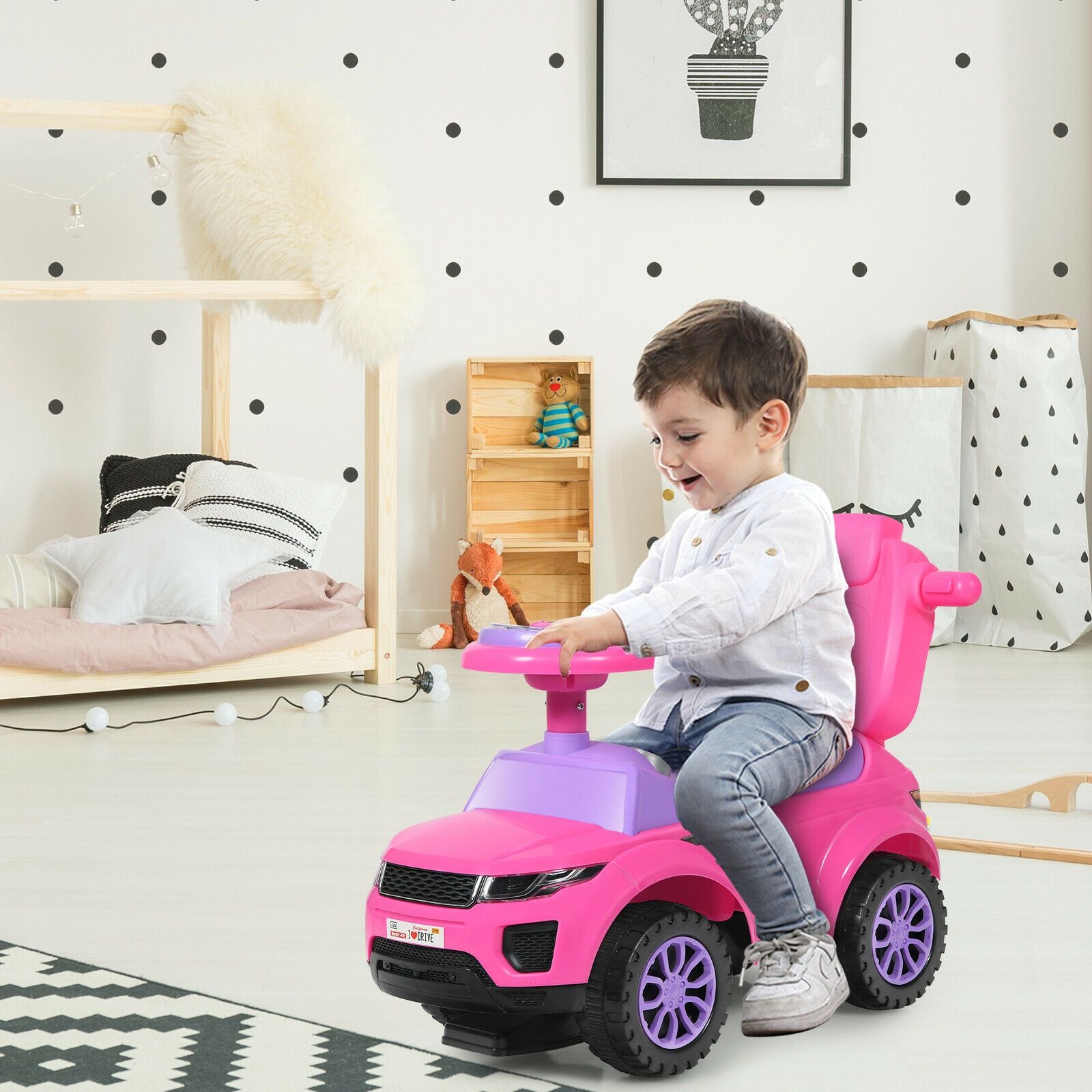 3 in 1 Ride on Push Car Toddler Stroller Sliding Car, Music