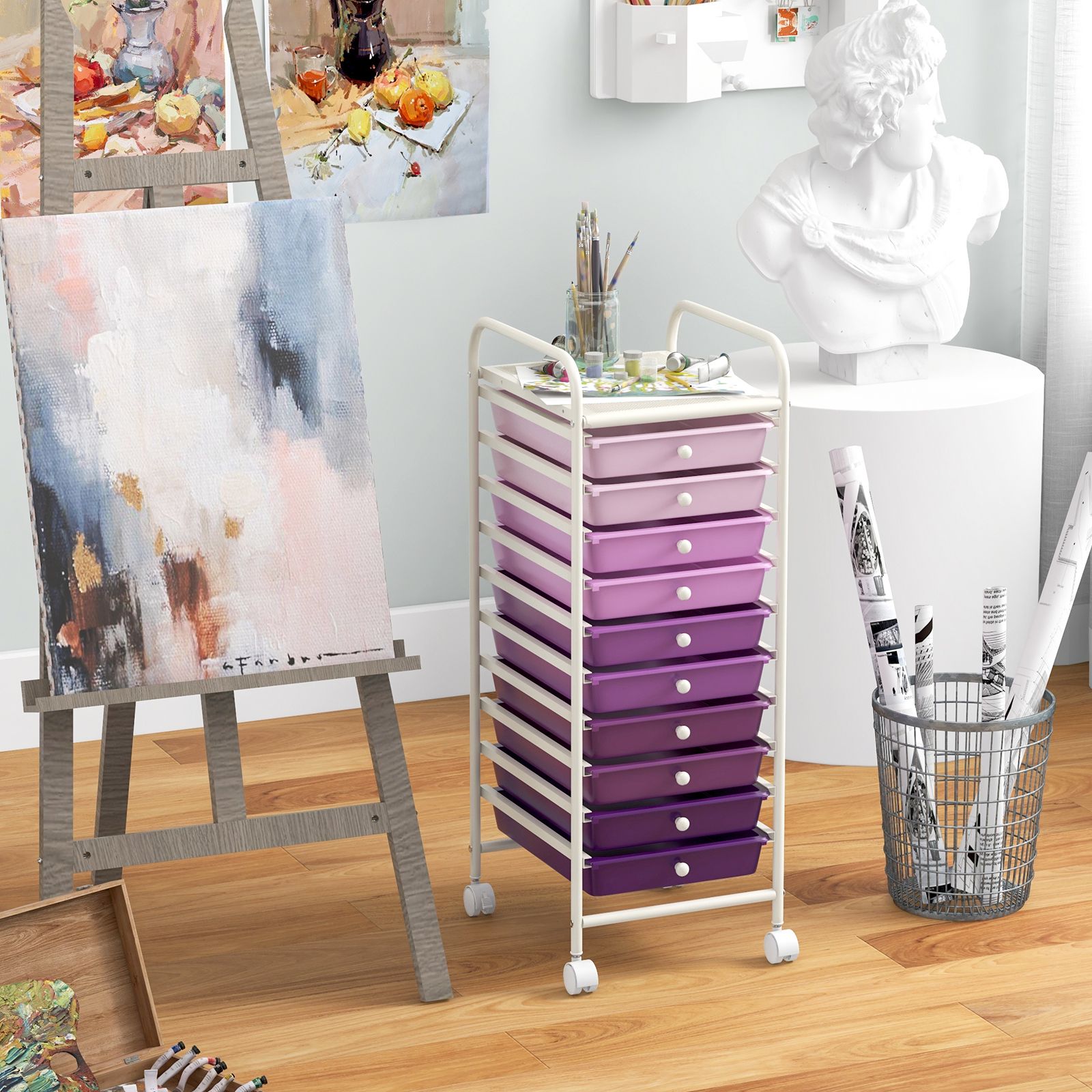 10 Drawer Rolling Storage Cart Organizer, 4 Universal Casters