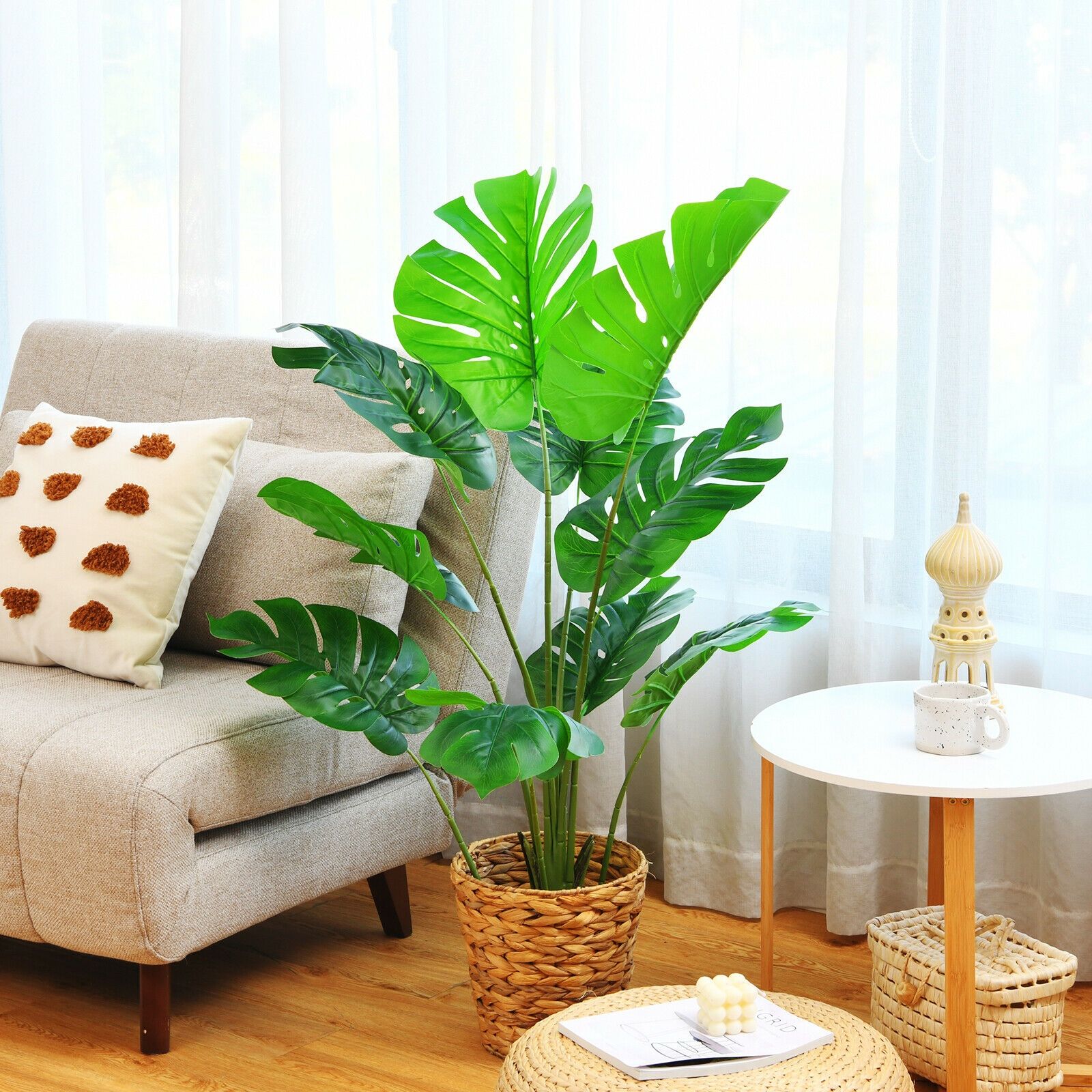 4 Feet Artificial Monstera Deliciosa Tree, 10 Leaves of Different Sizes