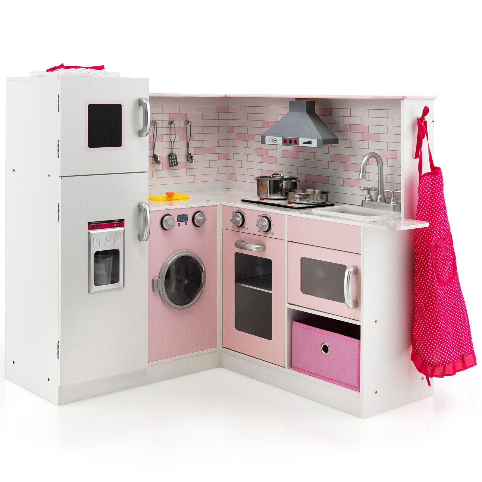 Ensemble de cuisine d'angle en bois pour enfants, son et lumière