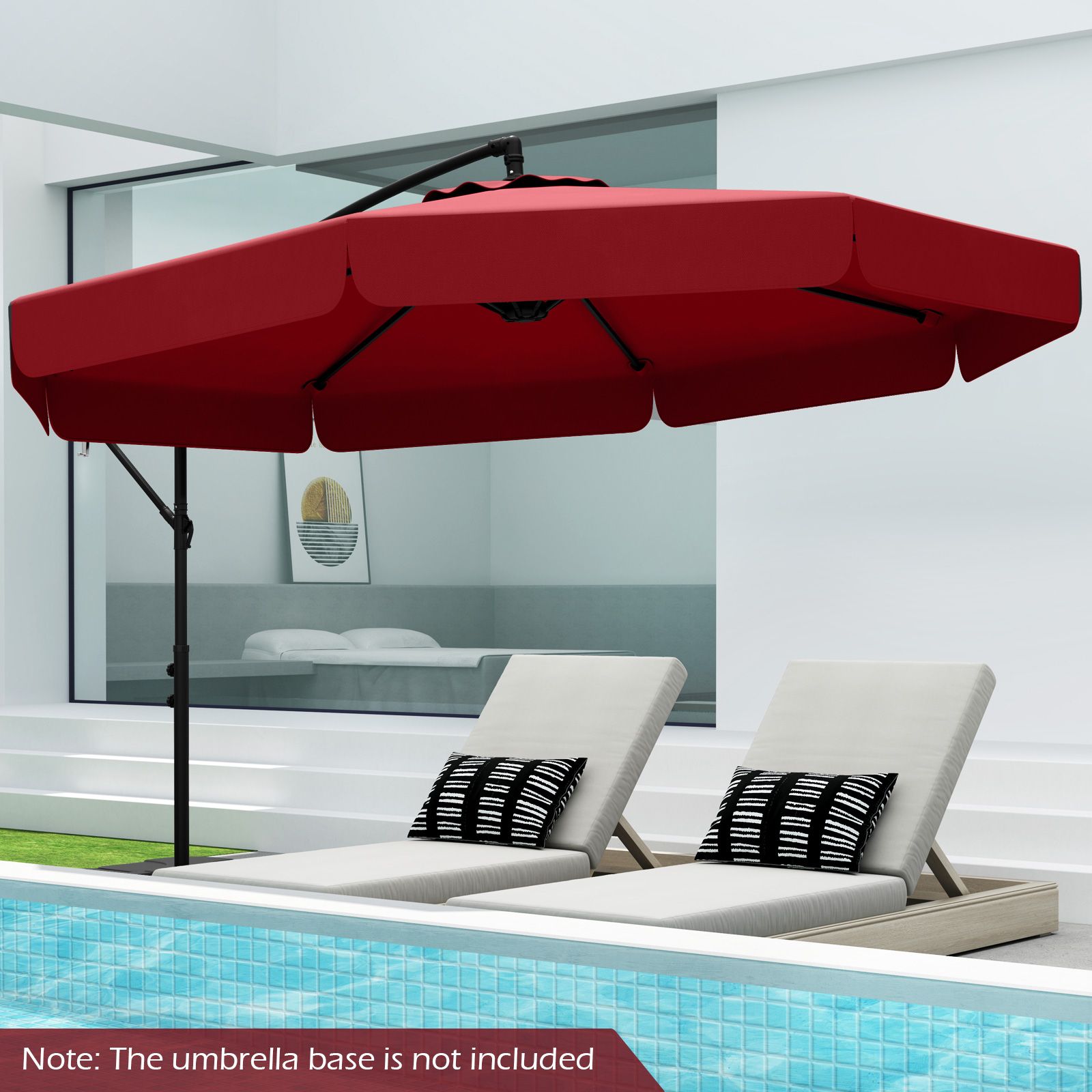 10 Feet Patio Cantilever Umbrella, Cover Tilt Adjustment and Ruffled Edge - Wine