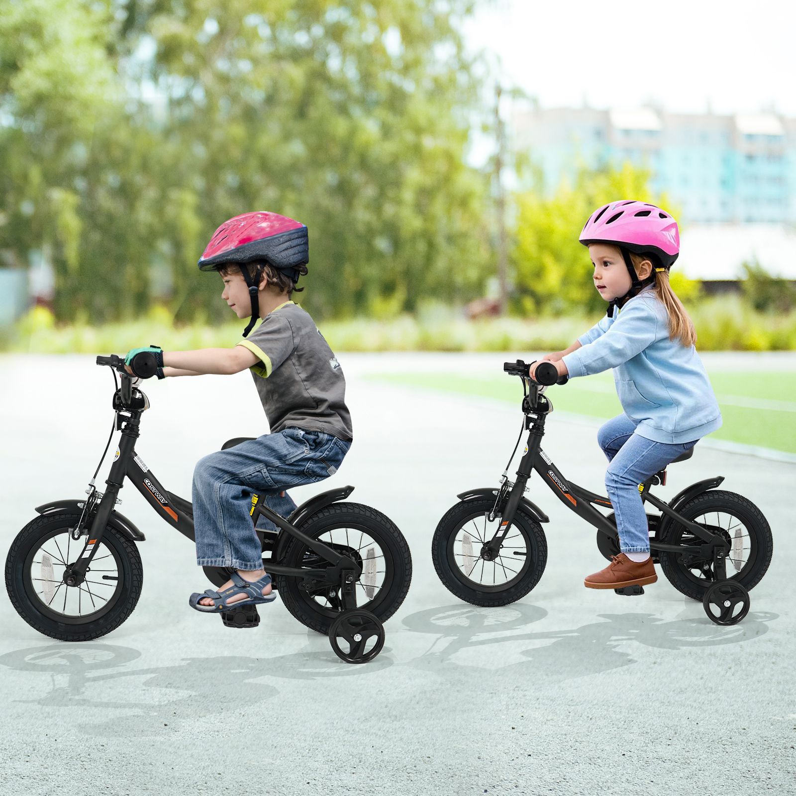 Kids Bike with Removable Training Wheels and Adjustable Seat for 3-8 Years Old - Black - 12"
