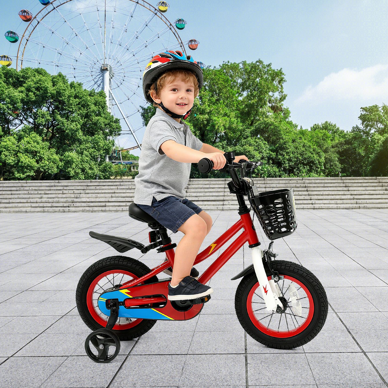 12" Kids Bike Children Bicycle, Training Wheels for 3-4 Years Old - Red