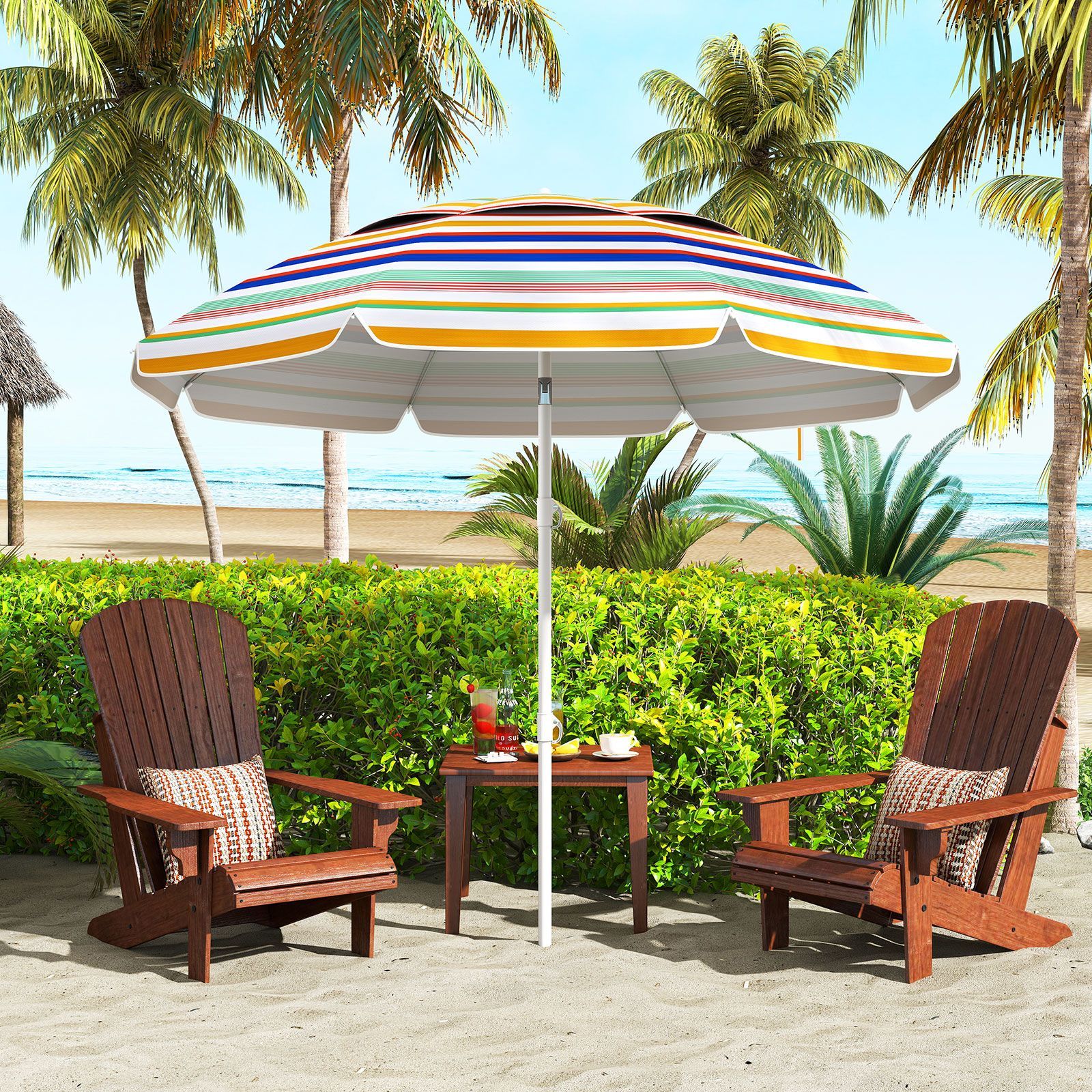 6.5 Feet Beach Umbrella, UPF50+ Sun Protection and Push Button Tilt - Colorful