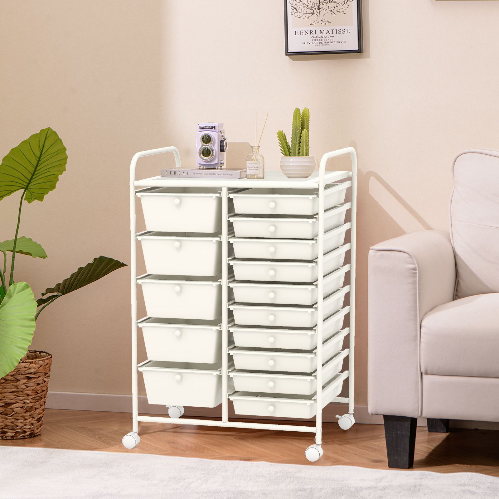 15-Drawer Utility Rolling Organizer Cart Multi-Use Storage