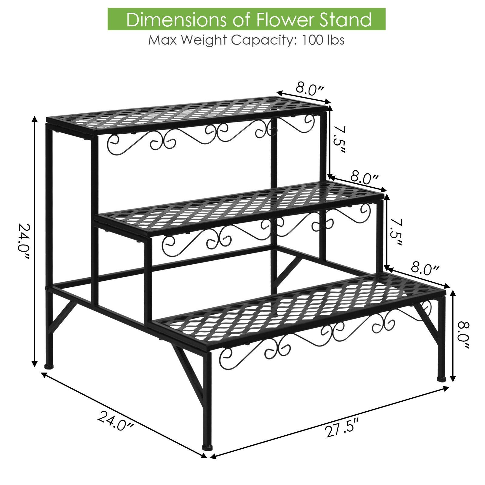 Support décoratif à 3 niveaux en métal pour plantes