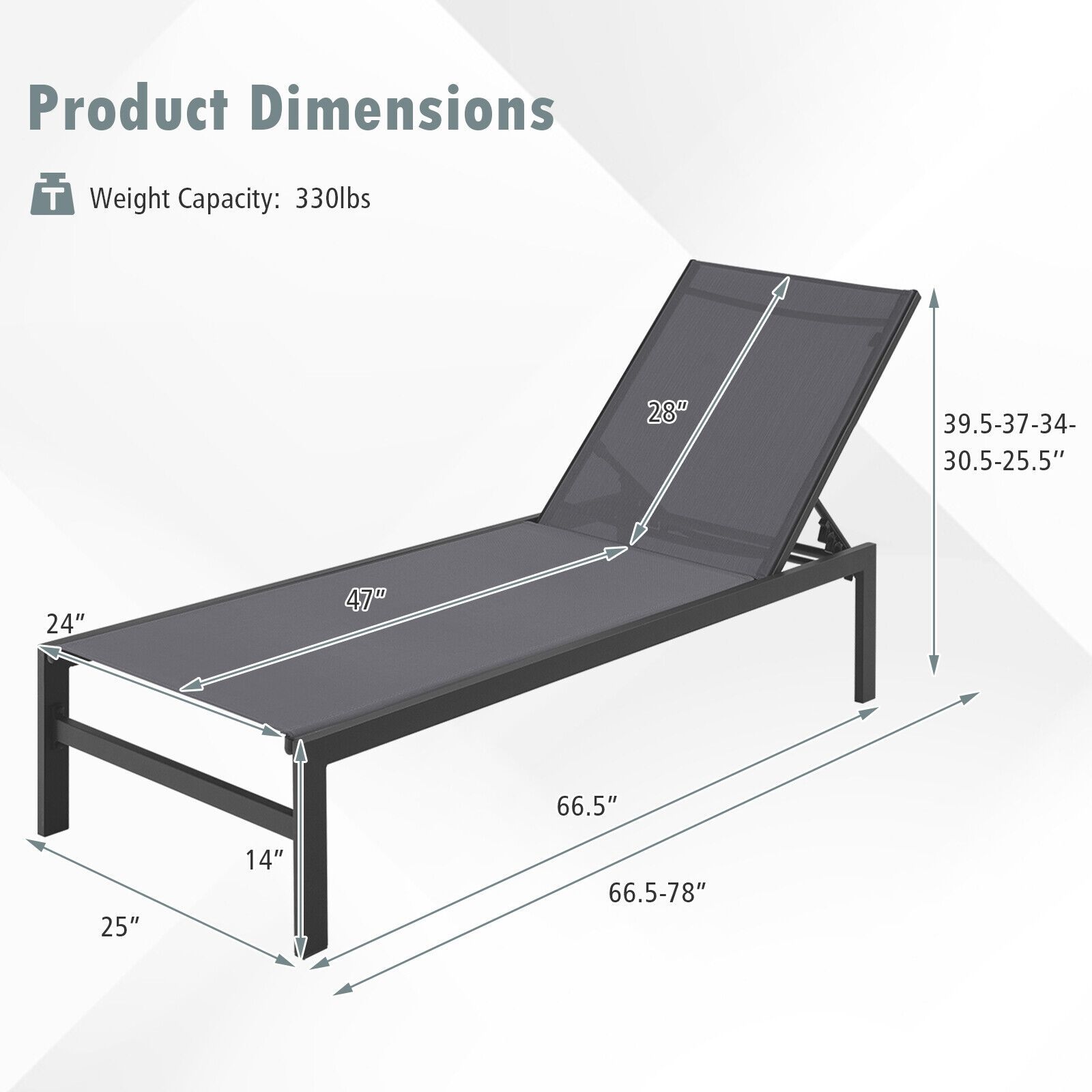 6-Position Chaise Lounge Chairs, Rustproof Aluminium Frame