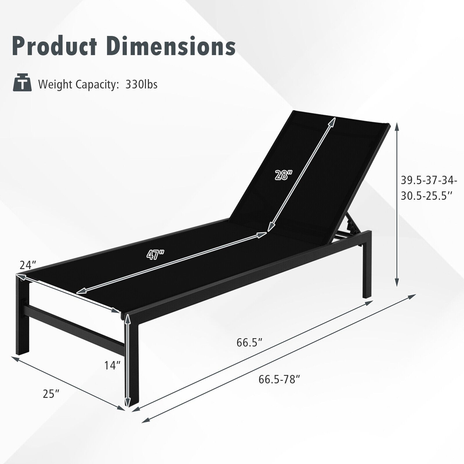 6-Position Chaise Lounge Chairs, Rustproof Aluminium Frame